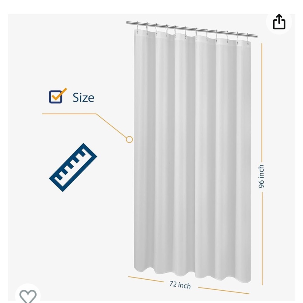 N&Y HOME Extra Long Shower Curtain Liner Fabric 72 x 96 inches, Hotel Quality